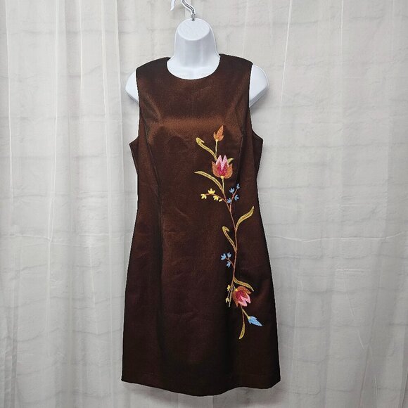 Rimini Copper Brown Sleeveless Dress Embroidered Retro Cocktail 12 - Picture 12 of 12